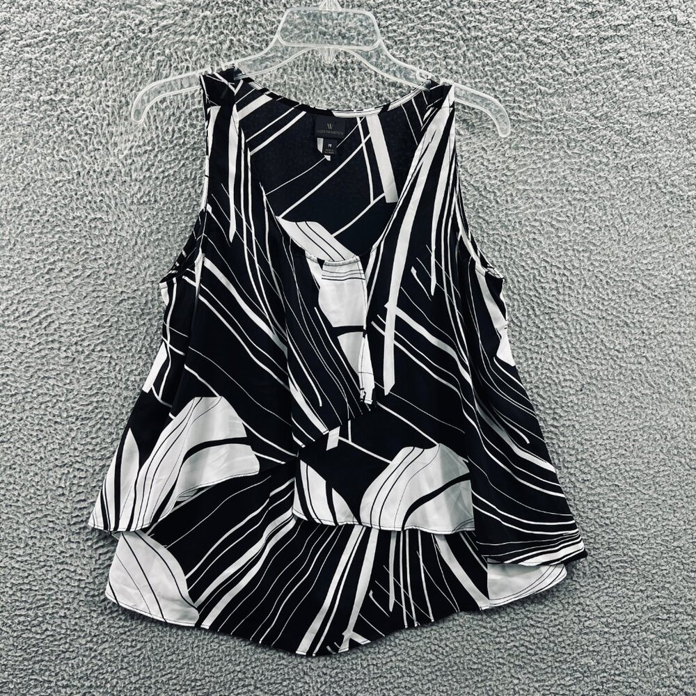 Worthington Womens Top Medium Black‎ White Floral Abstract Sleeveless Shirt